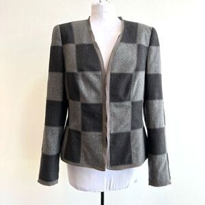 Vintage Basler Women’s US 10 Checker Board Sweater Cardigan Virgin Wool Zip Up